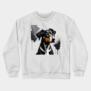 Ink-Splattered Excellence: Natural Ear Doberman Portrait Crewneck Sweatshirt